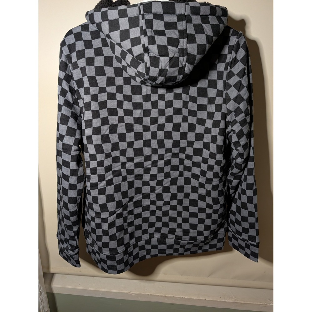 Wonder Nation Boys XL 14-16 Sherpa Lined Checkered Zip Up Hoodie Grey Black NWT - Picture 3 of 3